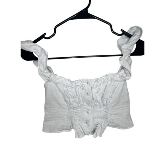 Princess Polly White Super Cropped Button Up Ruffled Tank Top - Picture 1 of 5